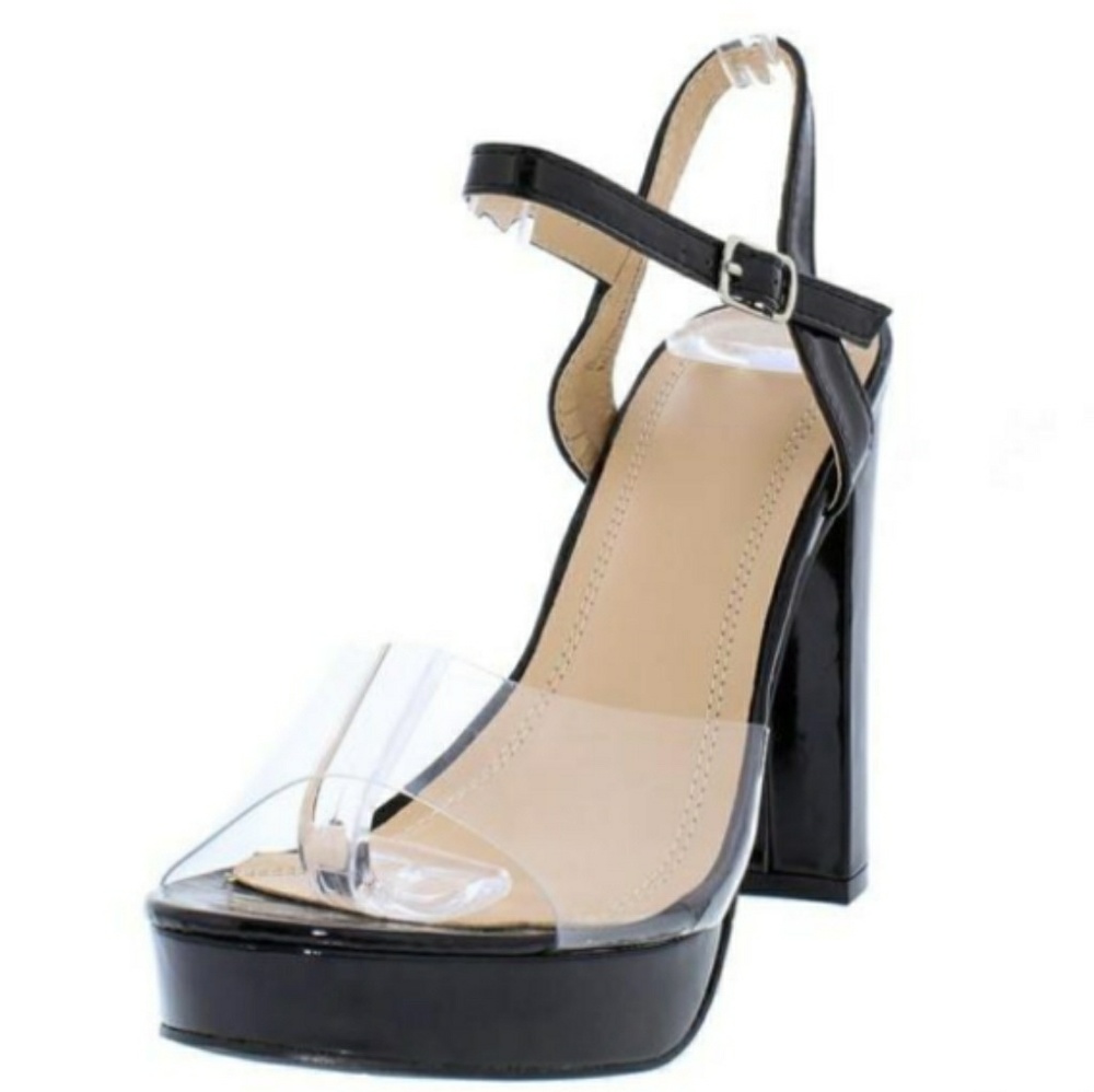 Clear Lucite Perplex & Black Strappy Open Toe Heel